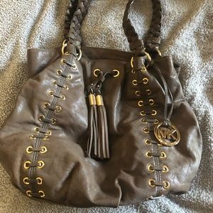 MK by Michael Kors Grommet Braided Hobo Gray/Taupe